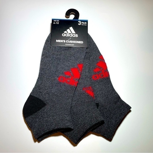 Adidas men’s low cut socks 3 pack size 6-12 gray black red - Picture 1 of 1